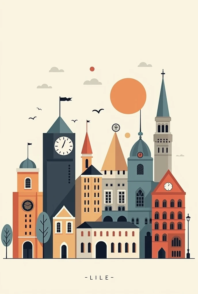 Faire affiche de la ville de Lille avec un style pictogrammes d architecte
