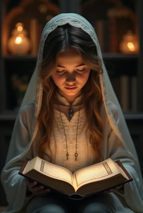 Beautiful girl reading Quran 