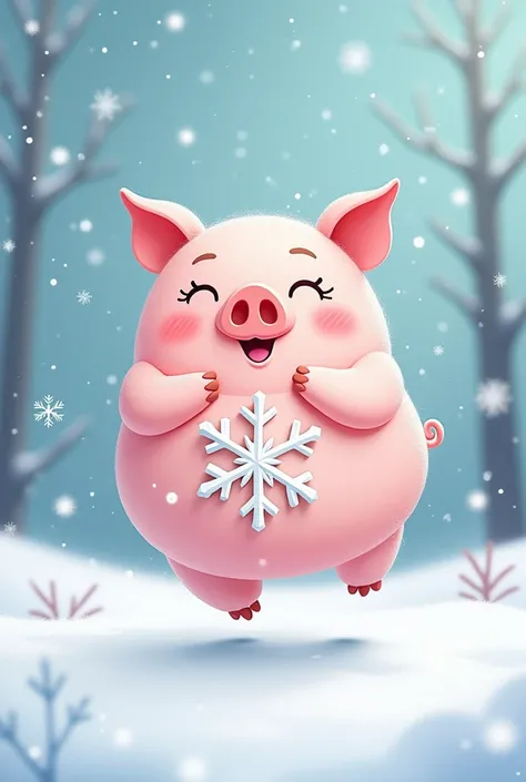 A cartoon piggy shaped snowflake