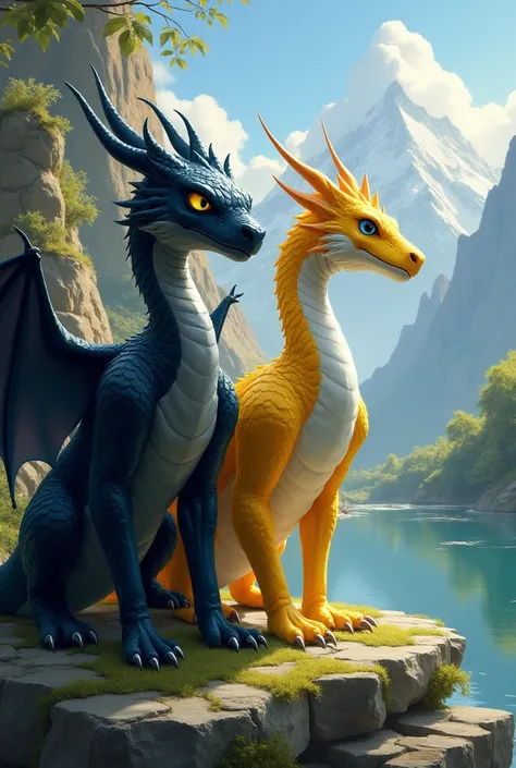 Can you create an image of a chimuelo next to a yellow and white dragon 
