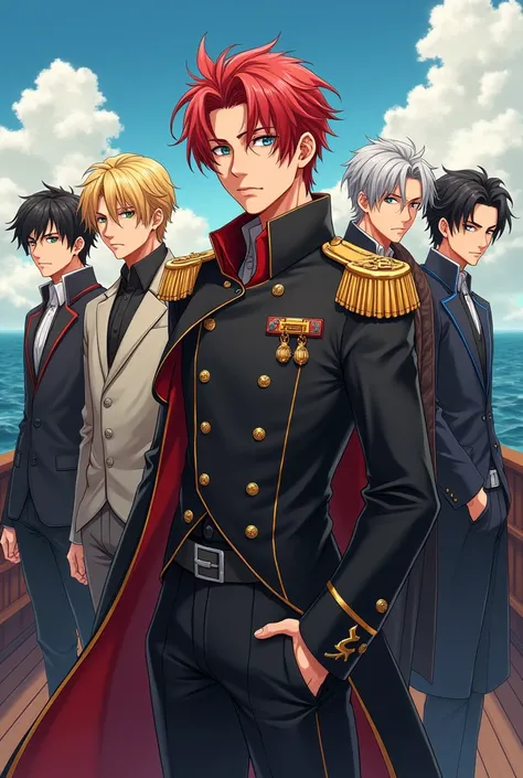 Hombre

The 6 full-body men in the city of Maña in a ship

1 )  Ji ling golden hair blue eyes fair skin 18 year old aristocrat sweet gentle juvenile man sweet and noble

2 )  Carlos handsome middle aged but strong brown eyes but deep brown hair strong the ...