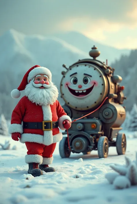 SANTA CLAUS PULLING AN INDUSTRIAL MOTOR that shows a smile