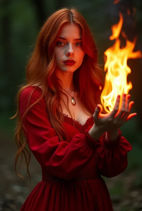 Real film   , hautporen,  many details high resolution,  1 girl,  long hair, Hohe Details, Quality,  super detailed, red hair, wein red hair, blut red hair, knall red hair,  dark red hair ,  full lips,  red lipstick ,  red glowing eyes , magical, Firemagic...