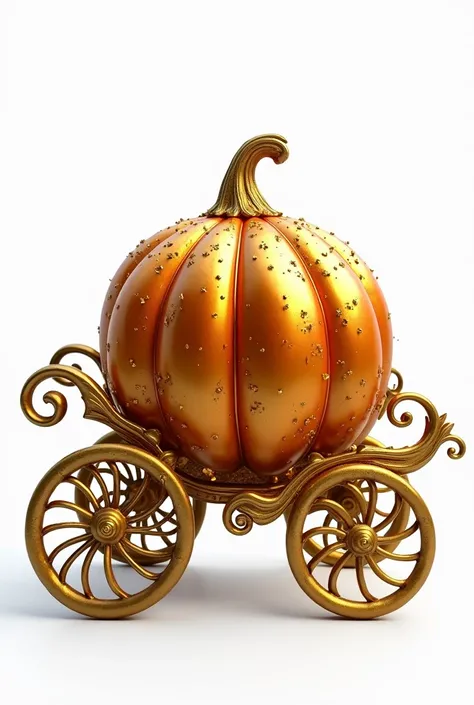 Cinderella carriage :

 Main Form :  The base of the carriage is shaped like a pumpkin ,  but designed to look elegant and magical .  The pumpkin is a bright gold color ,  with metallic finishes that give it a luxurious touch .

 Decorative details :  The ...