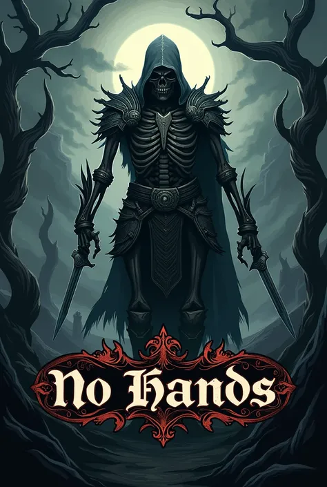 Hello, i want you to create a logo for a guild community of MMOs, the name is NO HANDS and i want a dark fantasy / medieval thematic. I want the name to appear.