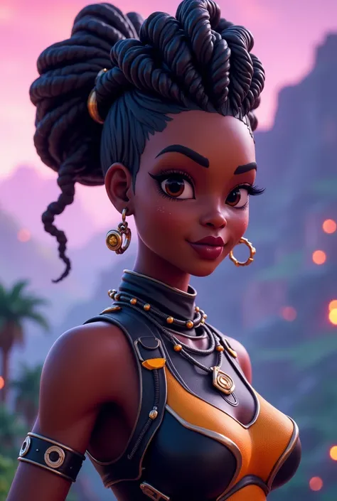 Fortnite Skin of an Egirl, Dark skin tone African hairstyle. Beautiful. 