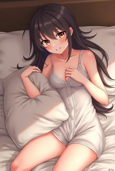 Anime girl rubbing a pillow to her ass and she enjoys it
