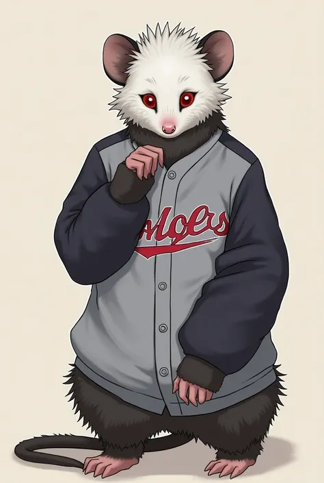 Possum, hair over eyes, Baseball Clothing, Set soft, White hair, male, Gerrkk1 , adult, adult face, hair over eyes, messy hair, relax, full body, male, furry, possum