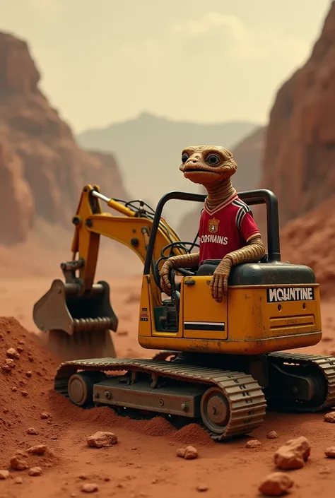 Create images of e .t.  jersey working as an excavator operator in
 Planets Mars
O e.t. He wears the Corinthians  