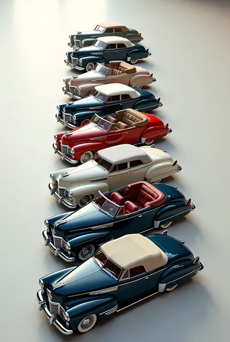 All cadillacs next to eachother 
Model 1940-2000
