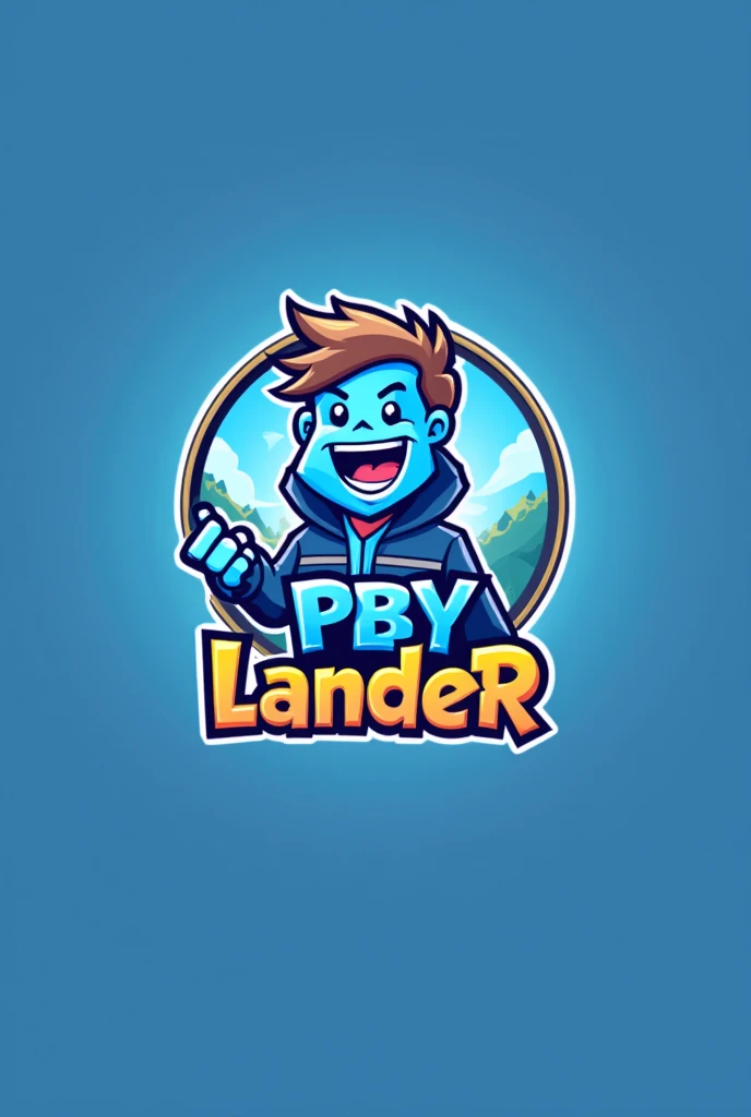 A logo that says PBy LANDER that is related to Pubg Mobile and is a blue male cartoon