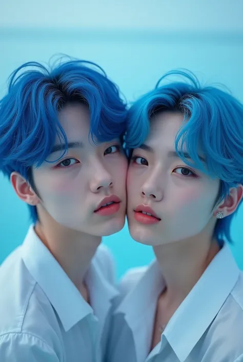 An image of Jungkook and Taehyung with blue hair 