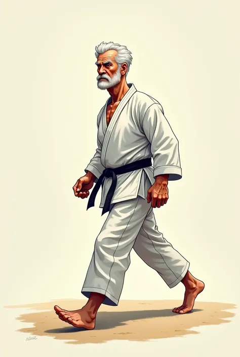 Cartoon anime style of a generic older man in a karate uniform walking