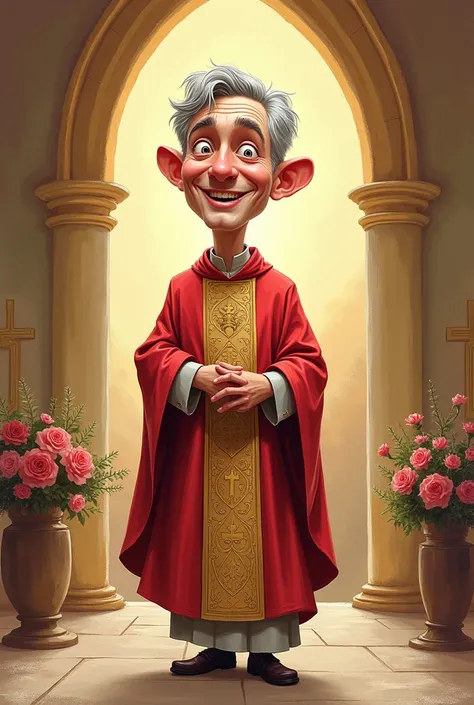 Cute caricature-style drawing of an adult becoming a priest 