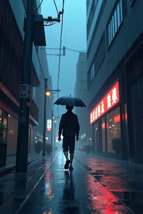 boy walking down a rain soaked street in the rain, a picture by Alena Aenami, unsplash contest winner, conceptual art, makoto shinkai cyril rolando, raining, anime style 4 k, anime style. 8k, cyril rolando and goro fujita, anime style mixed with fujifilm, ...