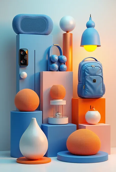  A modern and vibrant collage of innovative items and Unique ,  combining realistic images of high quality .  It includes technological gadgets such as futuristic wireless headphones,  smart speakers , and compact drones ;  innovative household items such ...