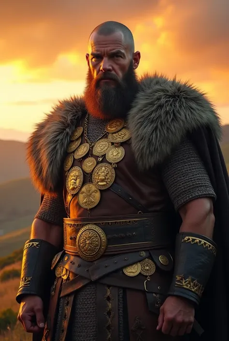 Viking lord with gold medals
