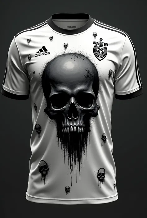 Interclass soccer jersey, Black with terrifying things, From Adidas 
(The terrifying part is a black skull and the rest of the white shirt with some details of smaller skulls)