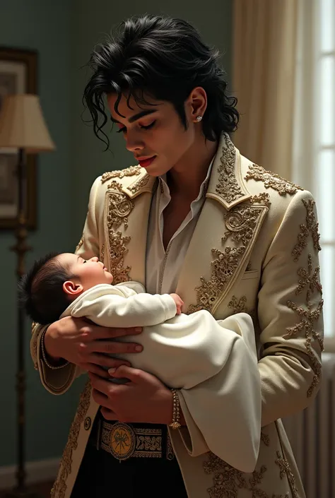 Make the Michael Jackson baby image realistic with Michael Jacksons clothes