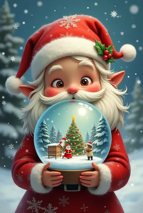 Create me an image of an iconic Christmas character that has a snow globe 