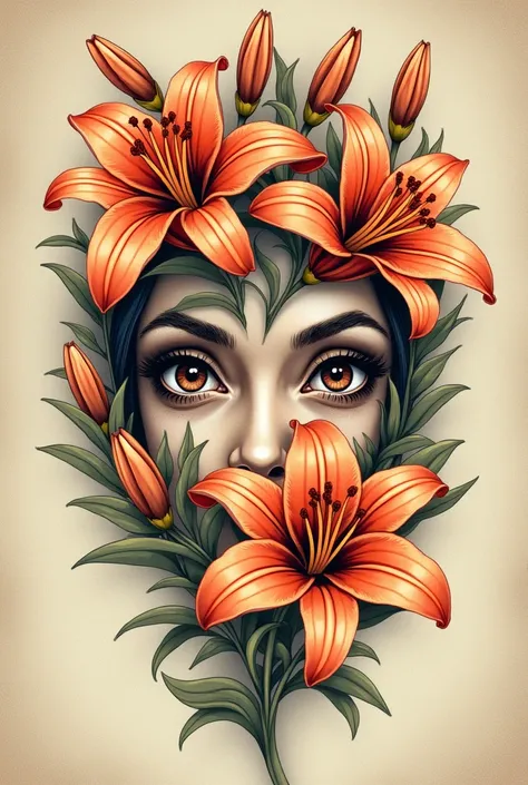 Give me a tattoo with daylilies and two eyes
