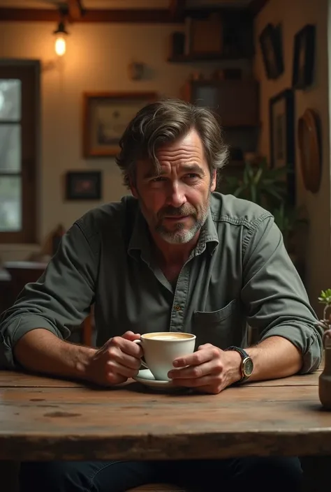 Man sitting at table drinking

