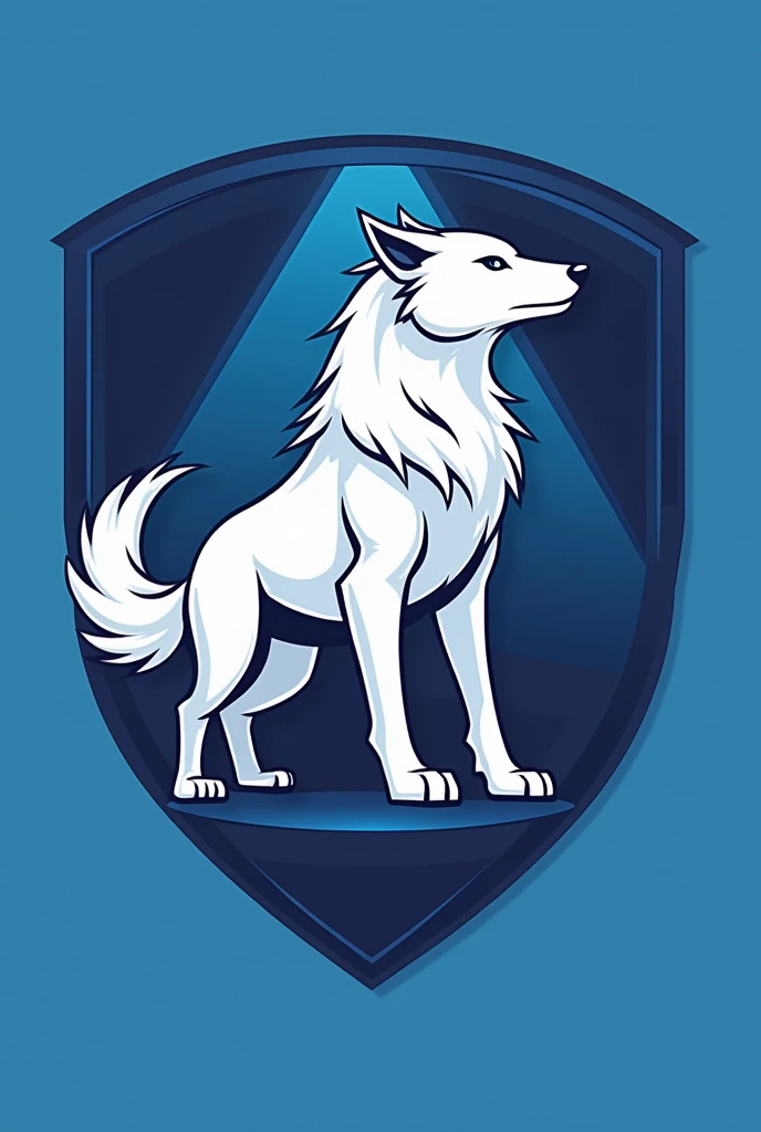 Logo of a wolf with a shield on the back white and blue vlaro
