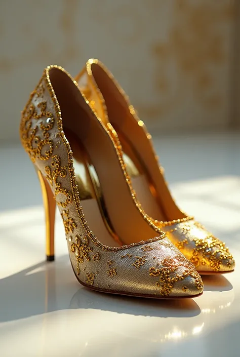  design Make shoes with some gold and silver, With most gold ,  in it there is also a 