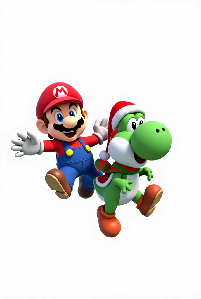 Mario Bros and Yoshi Christmas flying on white background png