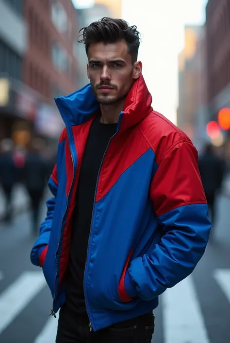 Blue and red jacket 