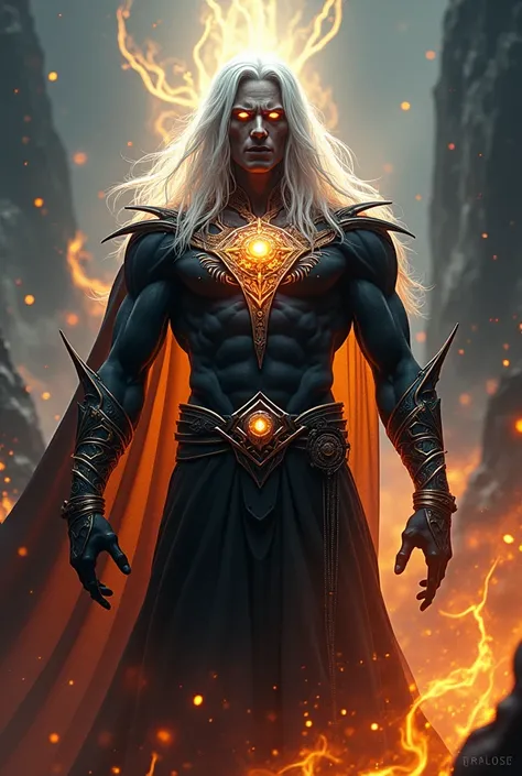 Make me a mix between Sefirot and Trigon the father of Raven from Titans and who has white hair