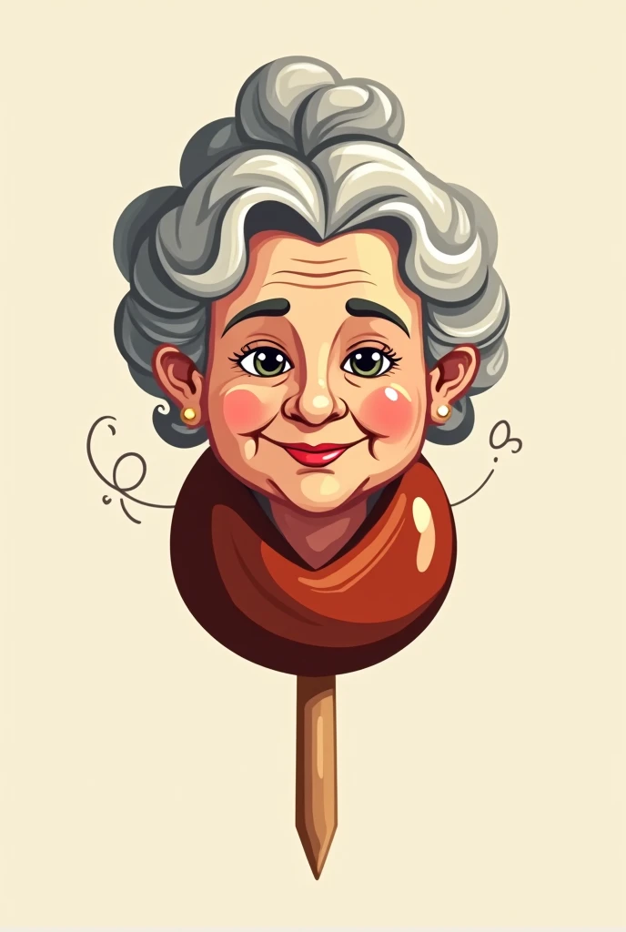 Create a kebab logo with a grandmothers face on a stick 