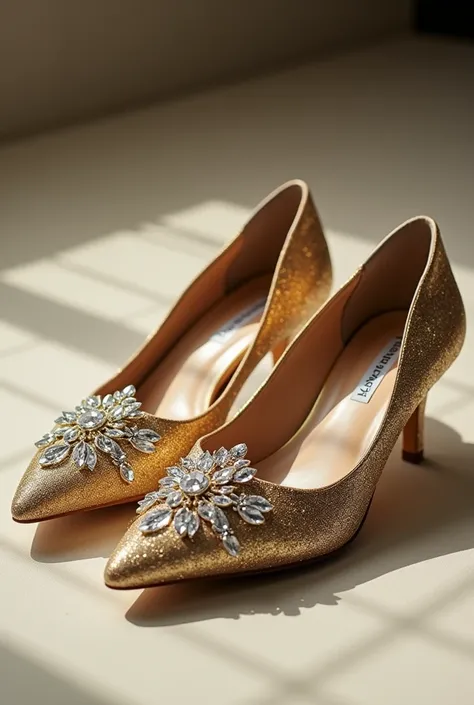 Make slightly low shoes with gold and silver,  With most of the gold , In it there is also a design and drawings with crystals