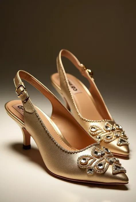 Make slightly low shoes with gold and silver,  With most of the gold , In it there is also a design and drawings with crystals