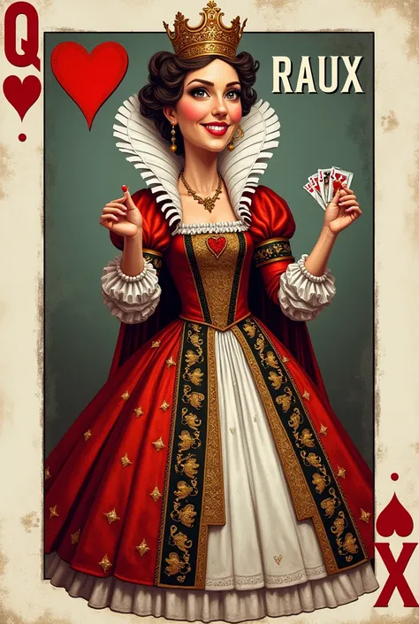  Caricature of the Queen of Hearts with cards and text RAUX