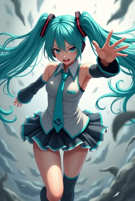 (( top quality)), ((  Masterpiece  )), (  Details),  1 girl ,  Hatsune Miku 、 white panties、 punch、 Wearing Clothes 