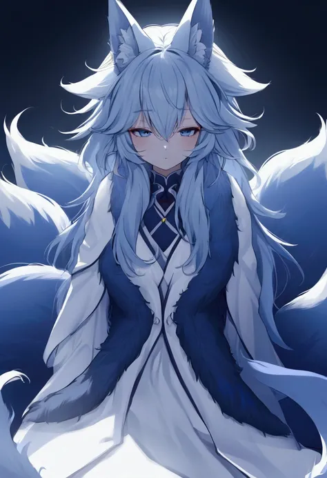 fox Light blue hair 　beast girl　indigo fur　fox beast girl