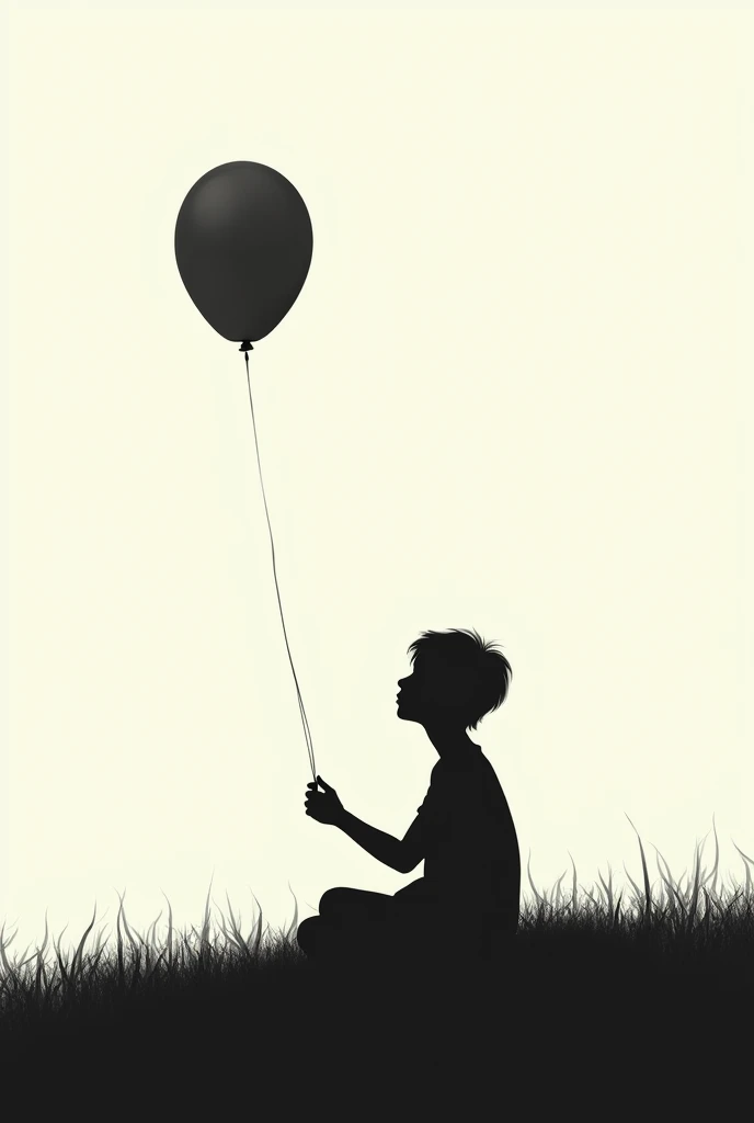  A teenager sitting on a lawn holding a balloon, But let only see the silhouettes . 