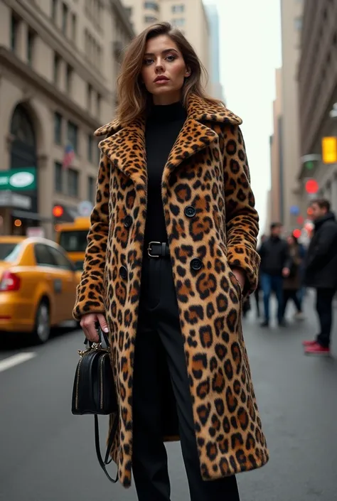 Woman with leopard print coat