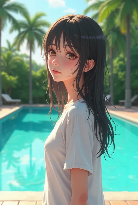 Girl 18+ anime a pool white shirt