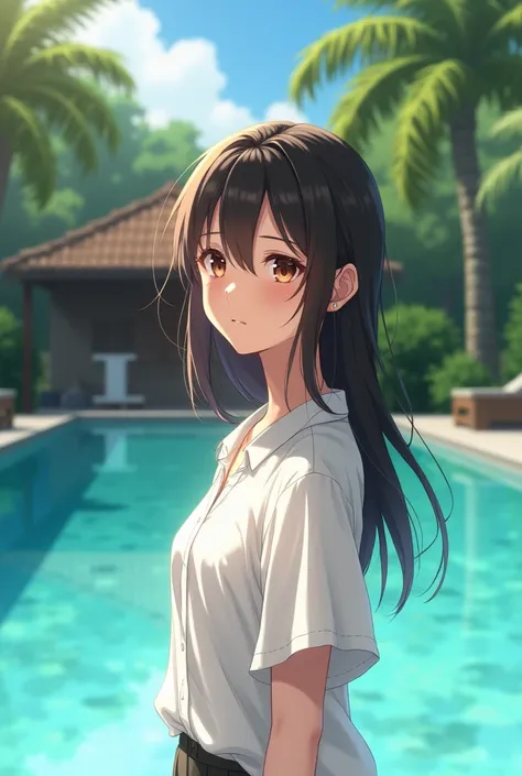 Girl 18+ anime a pool white shirt