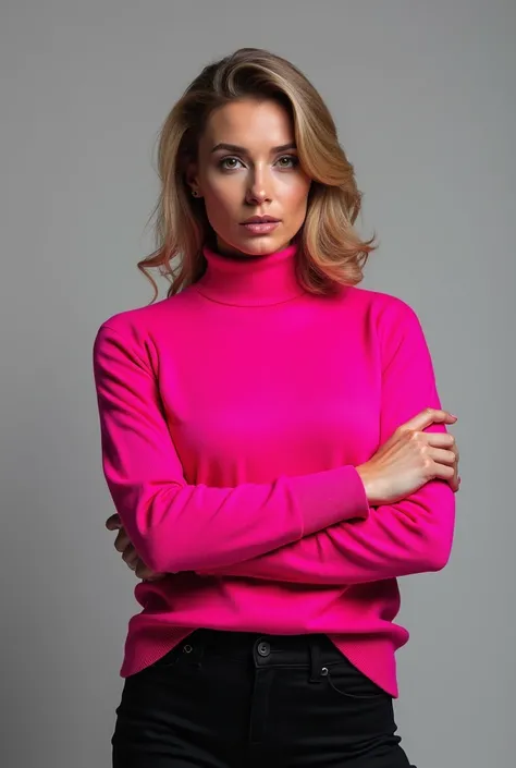 Dominant woman in hot pink sweater 
