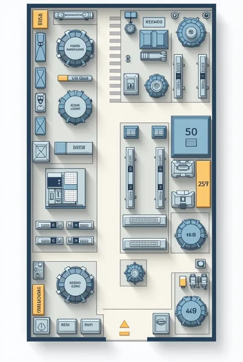 
 image that represents the organized layout of the plant for manual assembly,  with key areas such as reception ,  Production , maintenance,  storage of finished products , human resources, AND SECURITY . Each area is clearly marked in Spanish,  showing t...