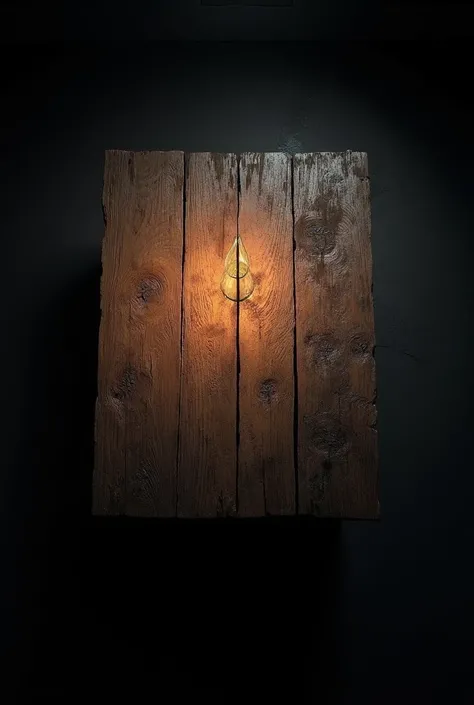 A wooden table with realistic and old texture seen from above  (zenithal)  with everything black and dark surrounding it as if there were a lamp illuminating only the top of the table.