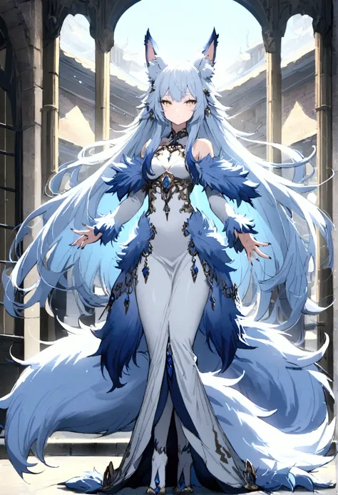 fox Light blue hair 　beast girl　indigo fur　fox beast girl