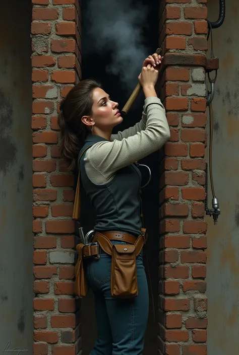 Woman desollinating chimney