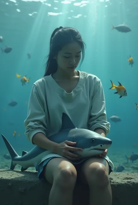 Person with shark in their lap realistic image