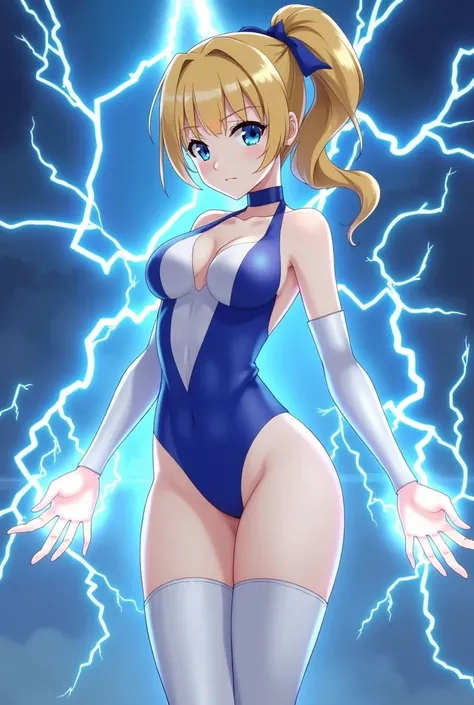 blue_eyes
light_blue_lightning
Boots
tsundere
breasts
sexy
collarbone
lots of electricity
highschoolstudent
lots of very_powerful_lightning
ponytail
very powerful_lightning from hands
lightning_between_hands
solo
standing
Blue_and_white_swimsuit
Lightning ...