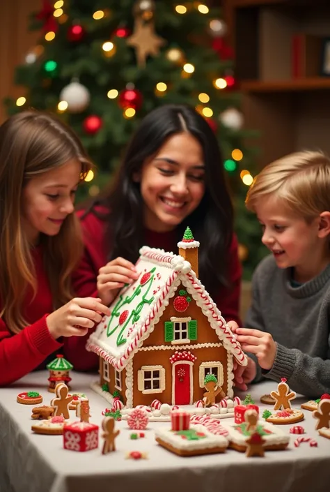 Build the gingerbread house as a family