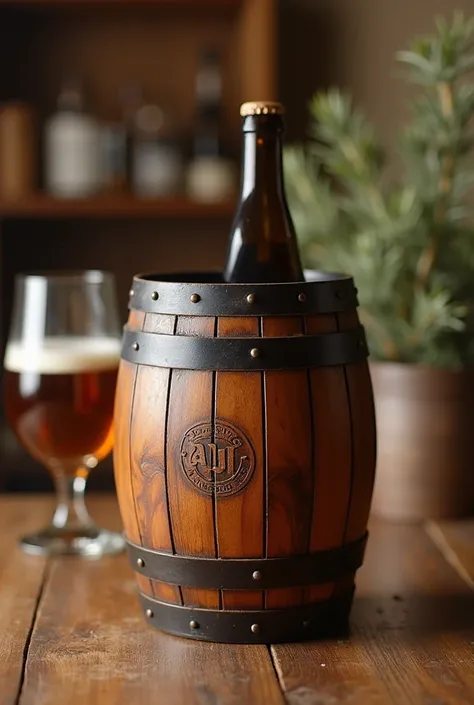 Small handmade barrel for placing drinks 